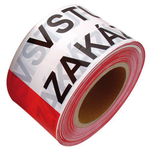 Páska výstražná VSTUP ZAKÁZÁN bílo-červená 80 mm × 250 m