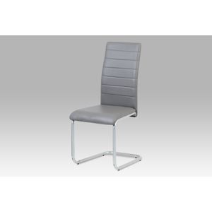 Jídelní židle, koženka šedá/šedý lak, kruhová podnož