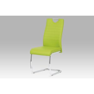 Jídelní židle koženka zelená/chrom, pohupová podnož